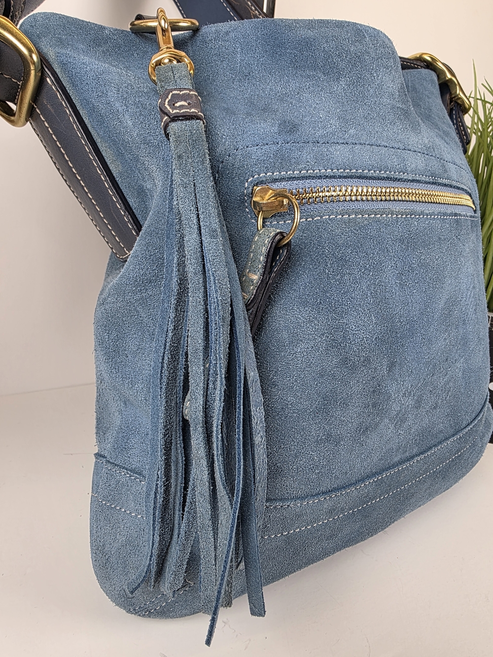 Coach Hobo 1419 Blue Suede Shoulder Shoulder Crossbody Rare Bag - Picture 8 of 14